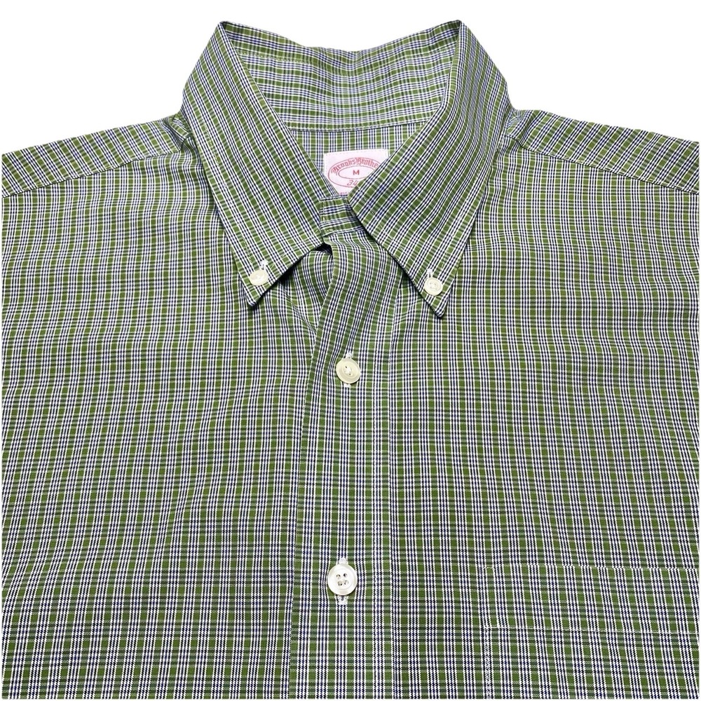 Brooks Brothers 346 Shirt M Mens L/S Button Down Cotton Non Iron Green Plaid EUC
